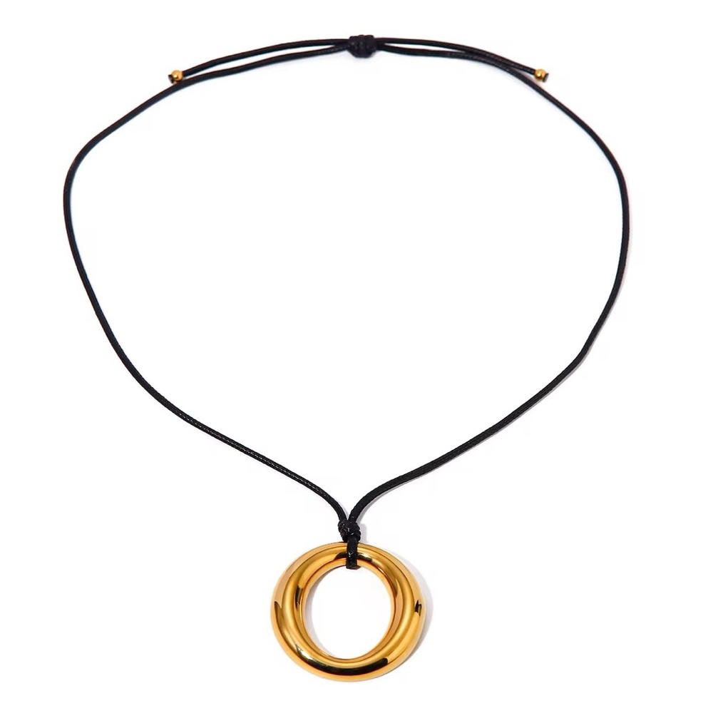 Heaven Mayhem Gold Ring Pendant Necklace on Black Cord